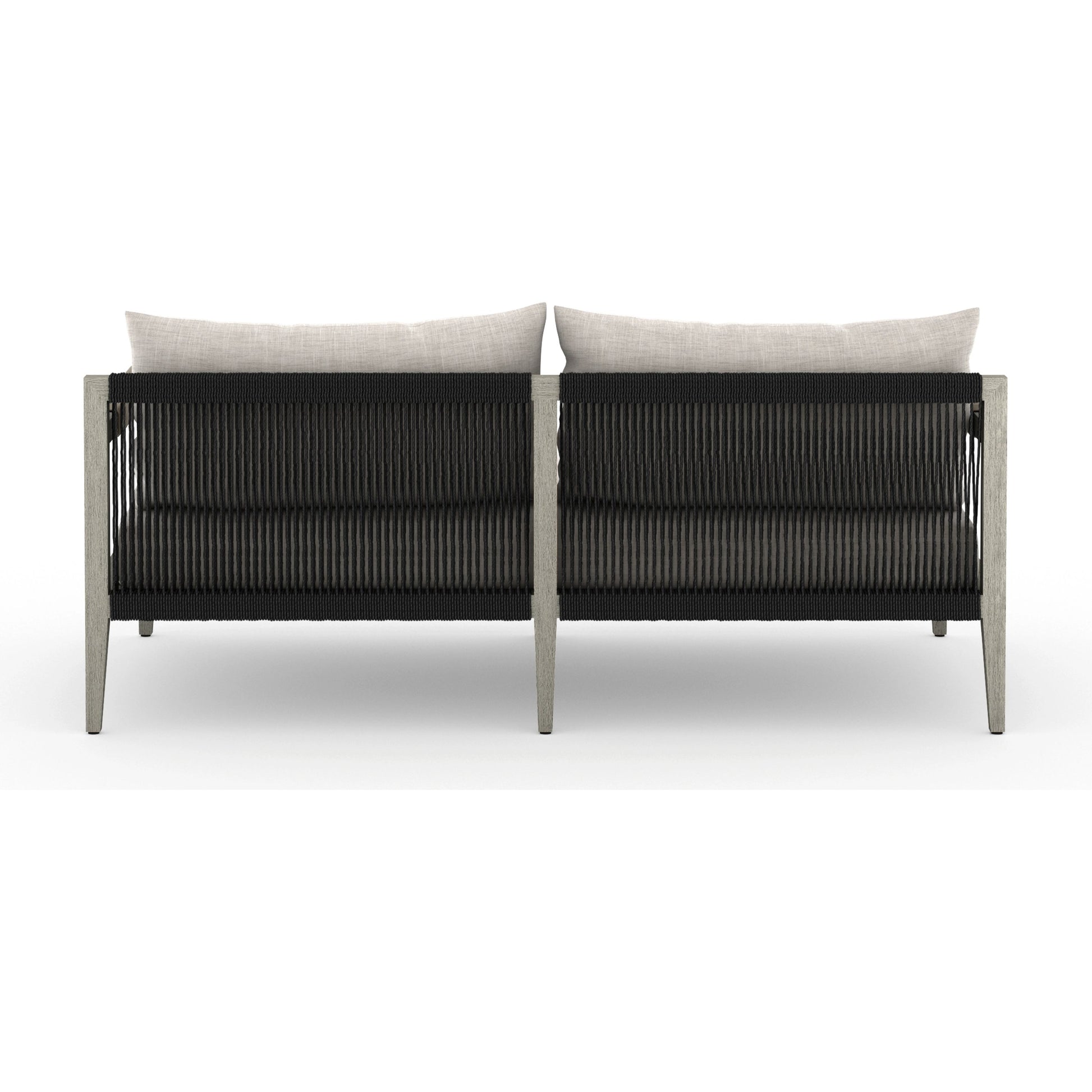 Sherwood Outdoor Sofa, Weathered Grey by Four Hands. Made from 100% olefin, solid fsc®-certified teak, 100% polypropylene in a coastal style.
