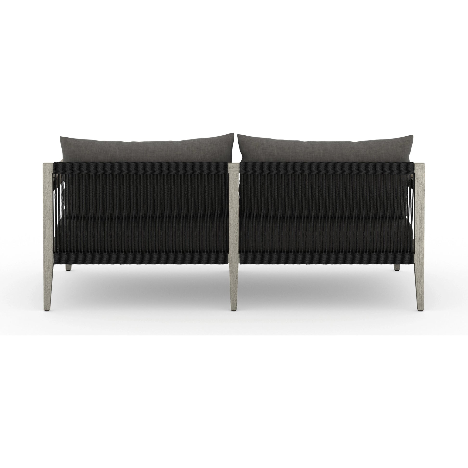 Sherwood Outdoor Sofa, Weathered Grey by Four Hands. Made from 100% olefin, solid fsc®-certified teak, 100% polypropylene in a coastal style.