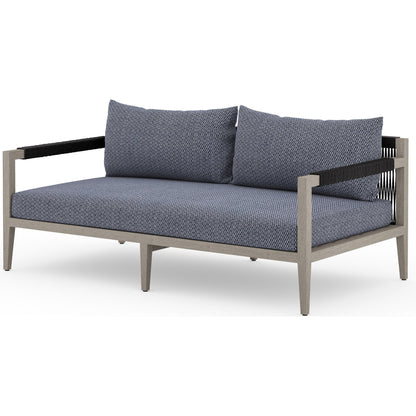 Sherwood Outdoor Sofa, Weathered Grey by Four Hands. Made from 100% olefin, solid fsc®-certified teak, 100% polypropylene in a coastal style.