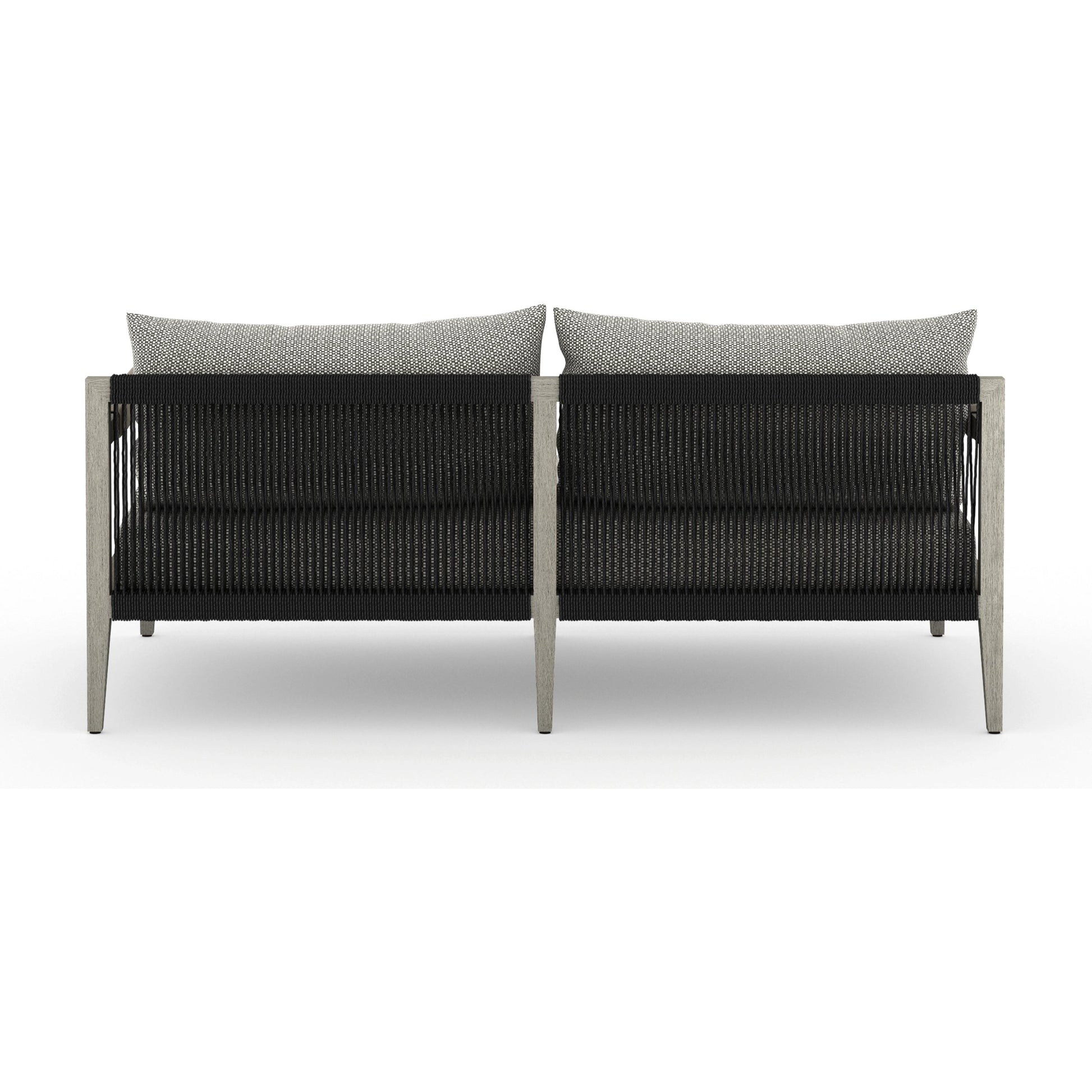 Sherwood Outdoor Sofa, Weathered Grey by Four Hands. Made from 100% olefin, solid fsc®-certified teak, 100% polypropylene in a coastal style.