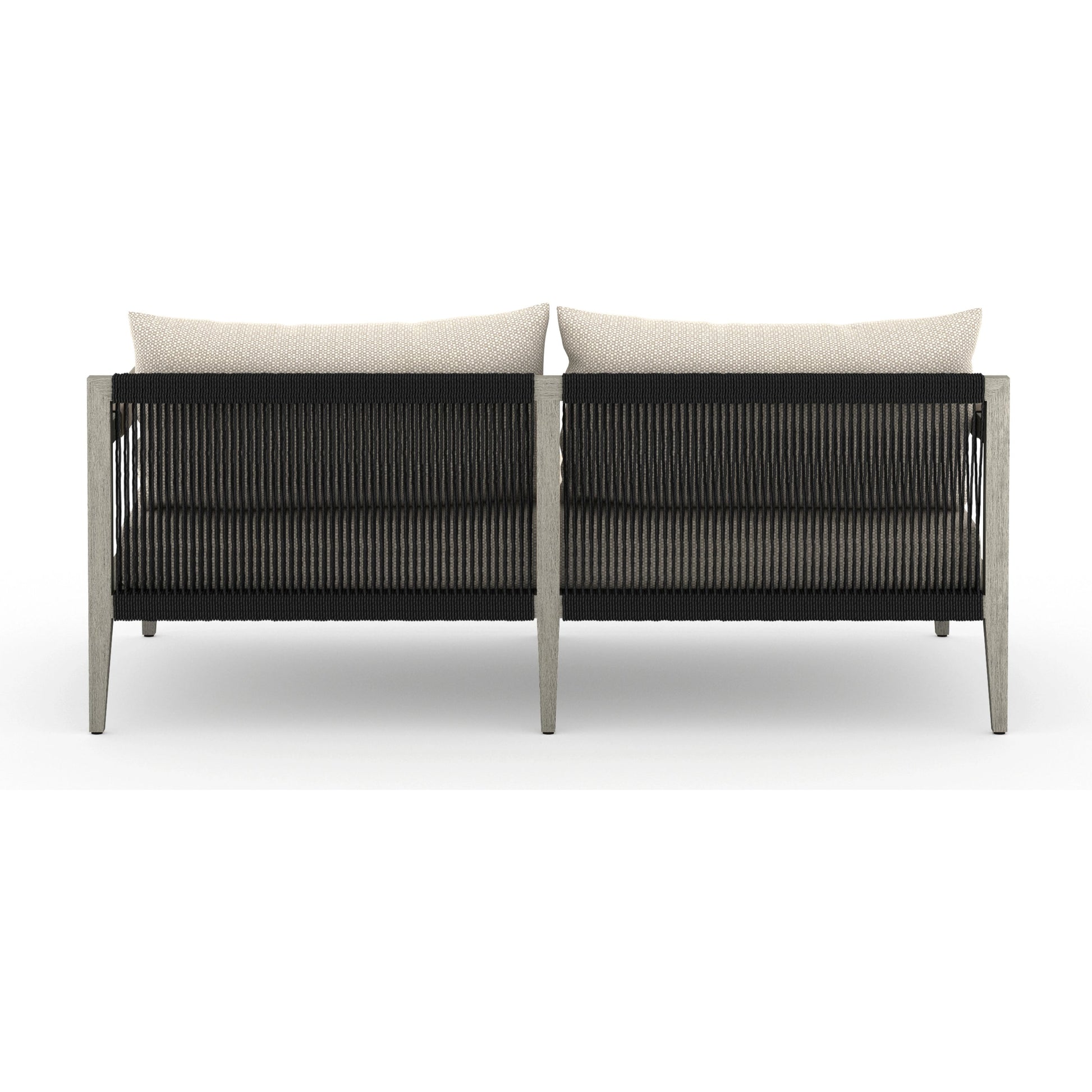 Sherwood Outdoor Sofa, Weathered Grey by Four Hands. Made from 100% olefin, solid fsc®-certified teak, 100% polypropylene in a coastal style.