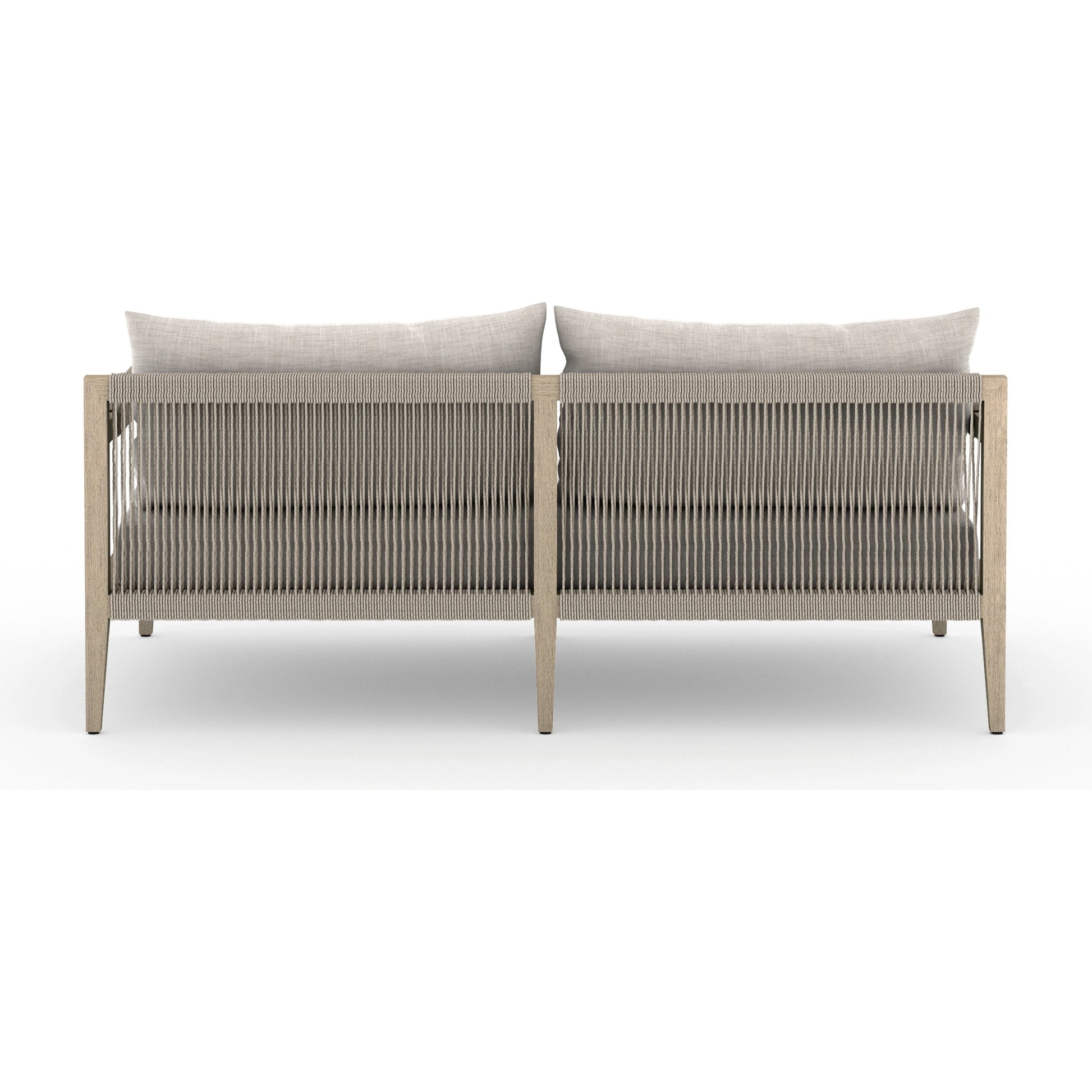 Sherwood Outdoor Sofa, Washed Brown by Four Hands. Made from 100% olefin, solid fsc®-certified teak, 100% polypropylene in a coastal style.
