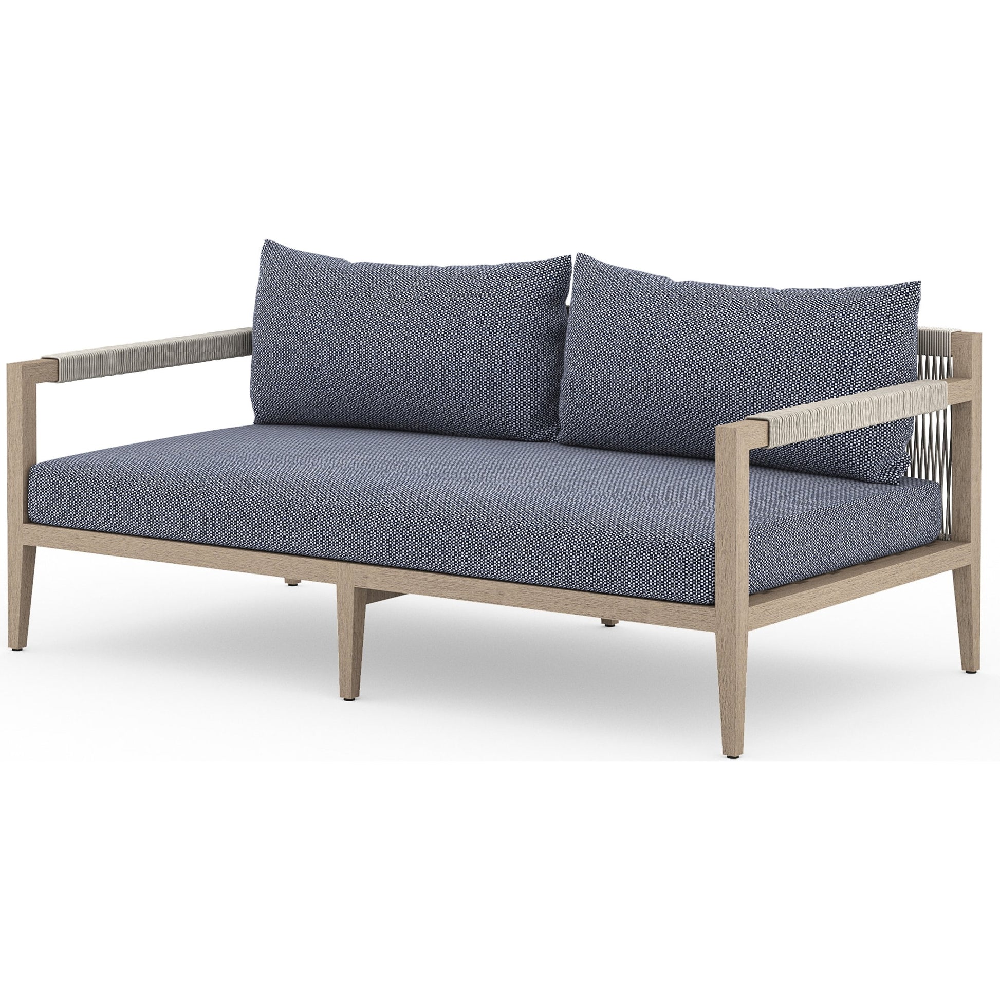 Sherwood Outdoor Sofa, Washed Brown by Four Hands. Made from 100% olefin, solid fsc®-certified teak, 100% polypropylene in a coastal style.