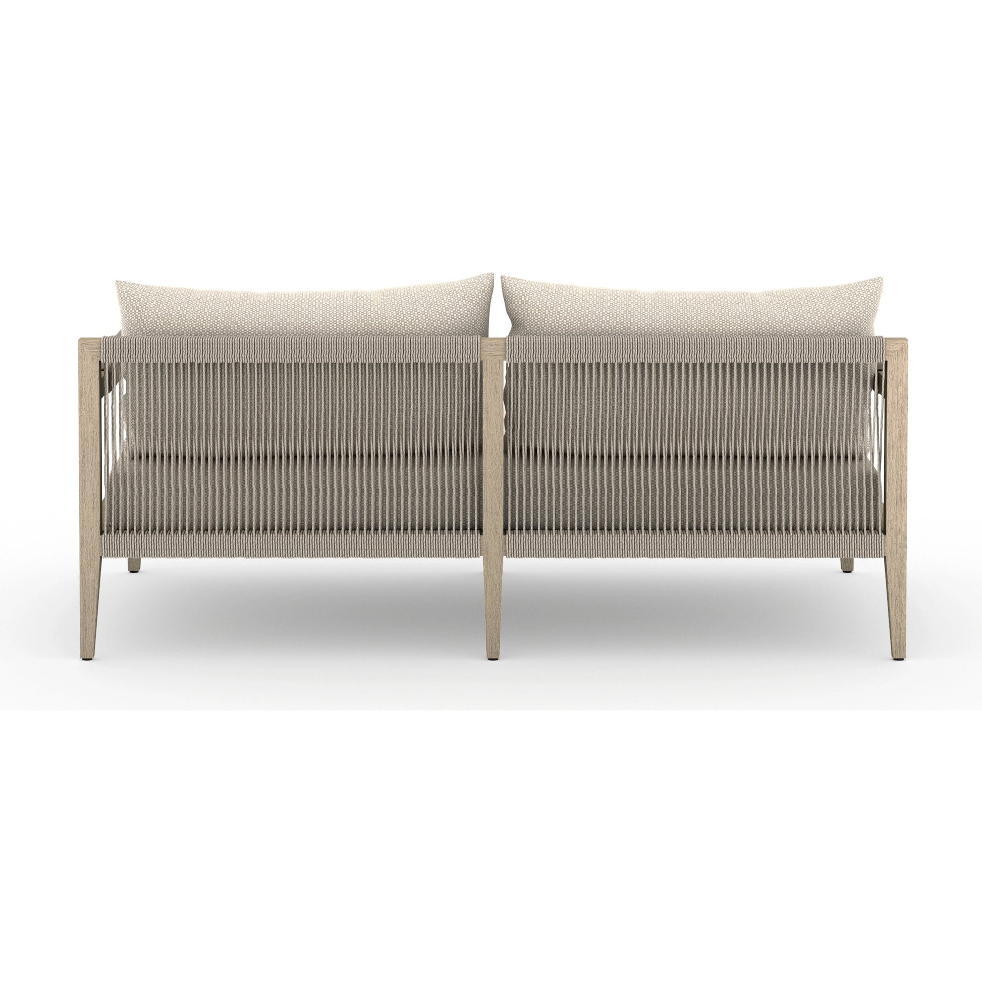 Sherwood Outdoor Sofa, Washed Brown by Four Hands. Made from 100% olefin, solid fsc®-certified teak, 100% polypropylene in a coastal style.