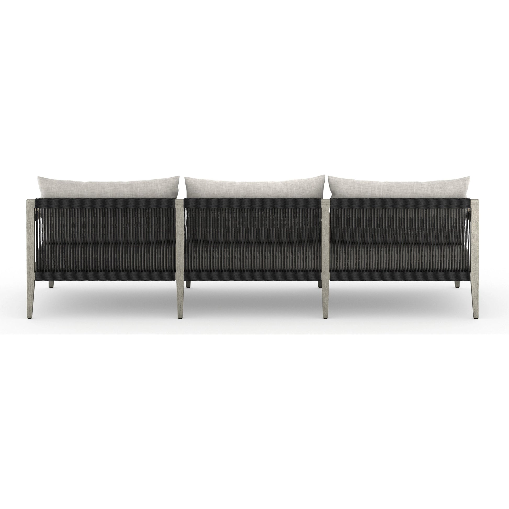 Sherwood Outdoor Sofa, Weathered Grey by Four Hands. Made from 100% olefin, solid fsc®-certified teak, 100% polypropylene in a coastal style.