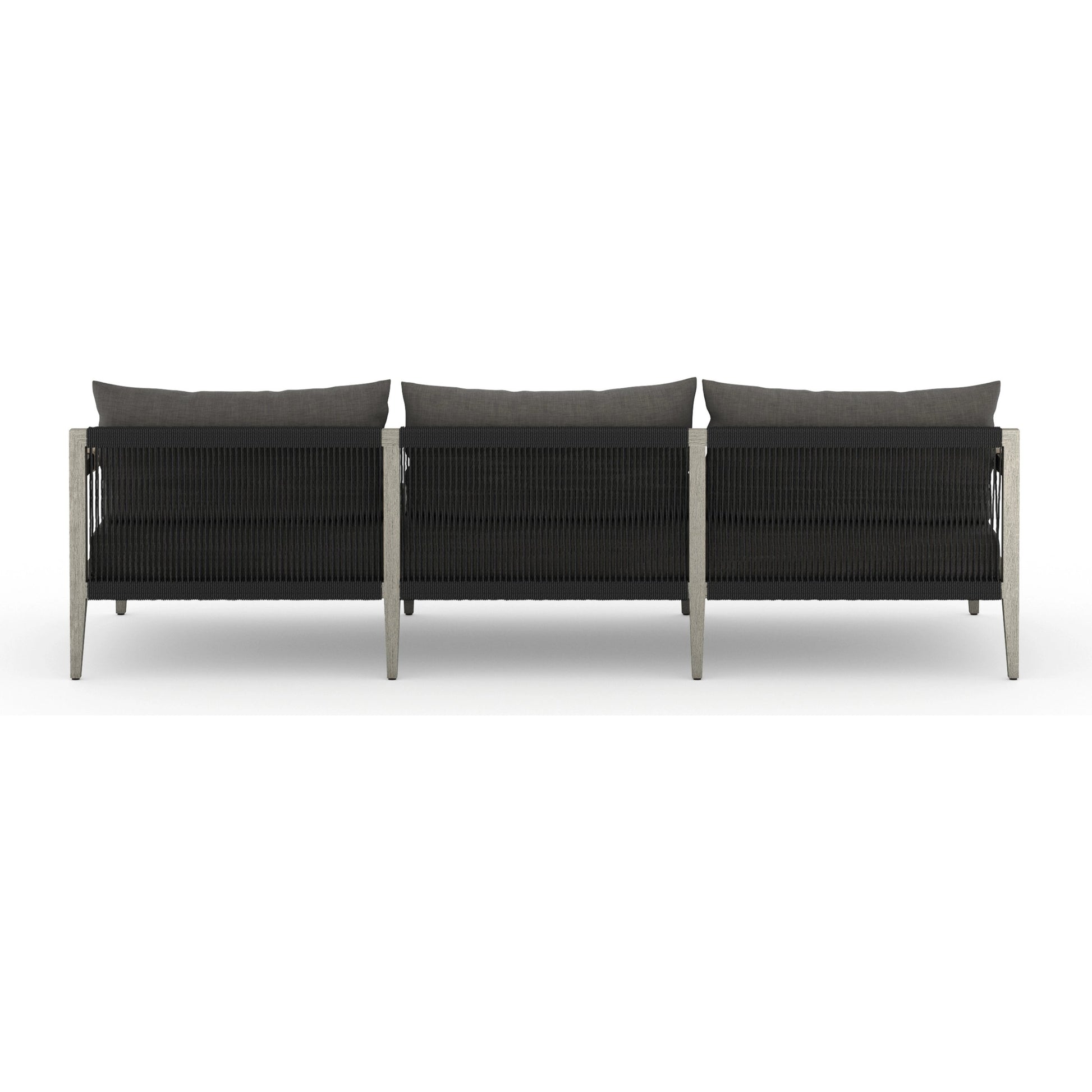 Sherwood Outdoor Sofa, Weathered Grey by Four Hands. Made from 100% olefin, solid fsc®-certified teak, 100% polypropylene in a coastal style.