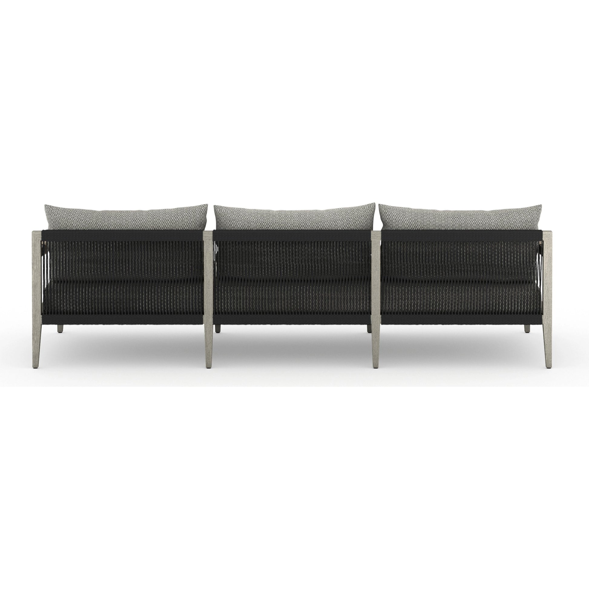 Sherwood Outdoor Sofa, Weathered Grey by Four Hands. Made from 100% olefin, solid fsc®-certified teak, 100% polypropylene in a coastal style.