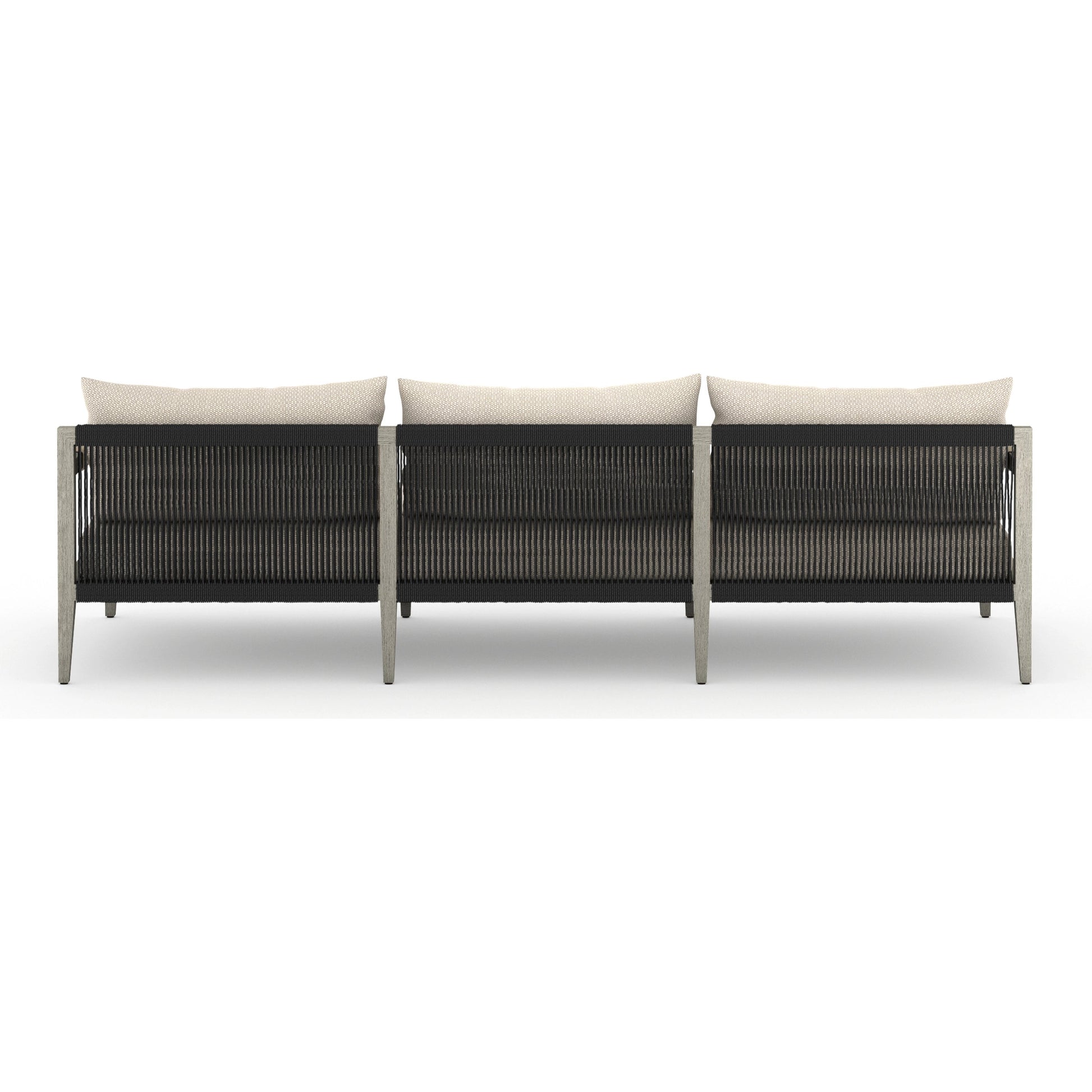 Sherwood Outdoor Sofa, Weathered Grey by Four Hands. Made from 100% olefin, solid fsc®-certified teak, 100% polypropylene in a coastal style.