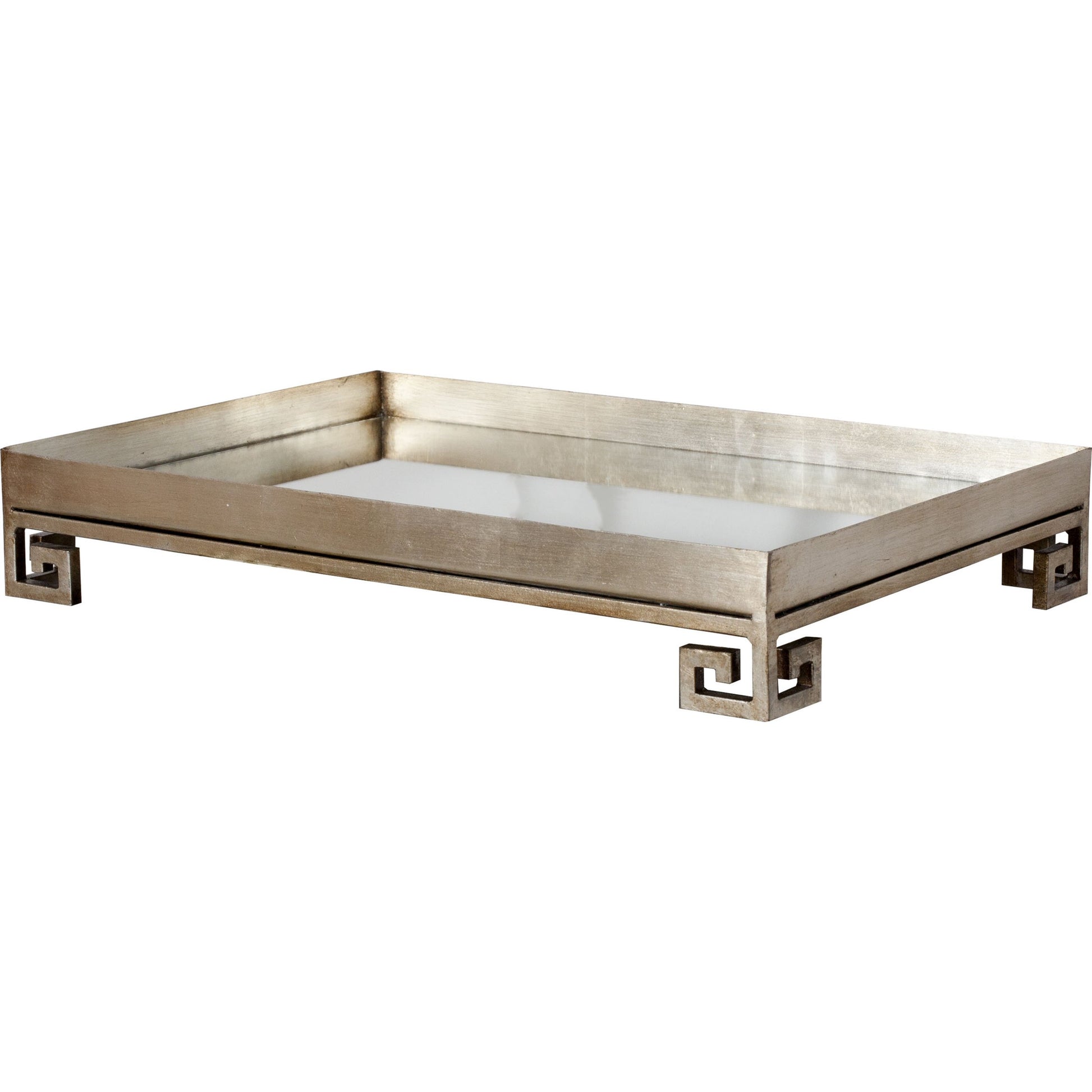 Julian Greek Key Base Tray by Worlds Away in gold leaf and gold leaf. Made from unique in a modern style.