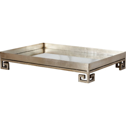 Julian Greek Key Base Tray by Worlds Away in gold leaf and gold leaf. Made from unique in a modern style.