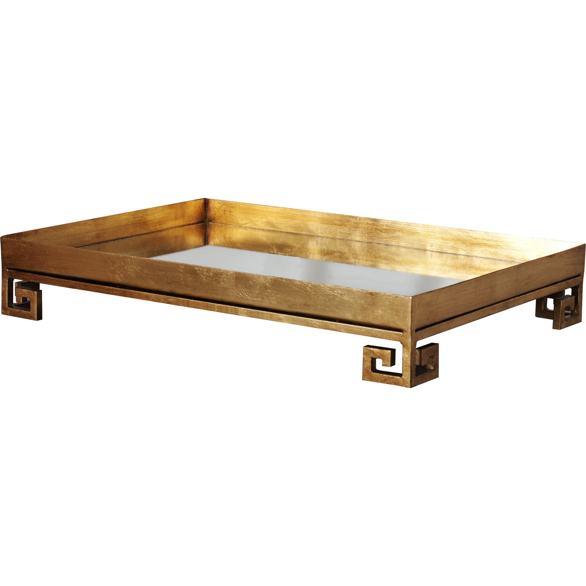 Julian Greek Key Base Tray by Worlds Away in gold leaf and gold leaf. Made from unique in a modern style.