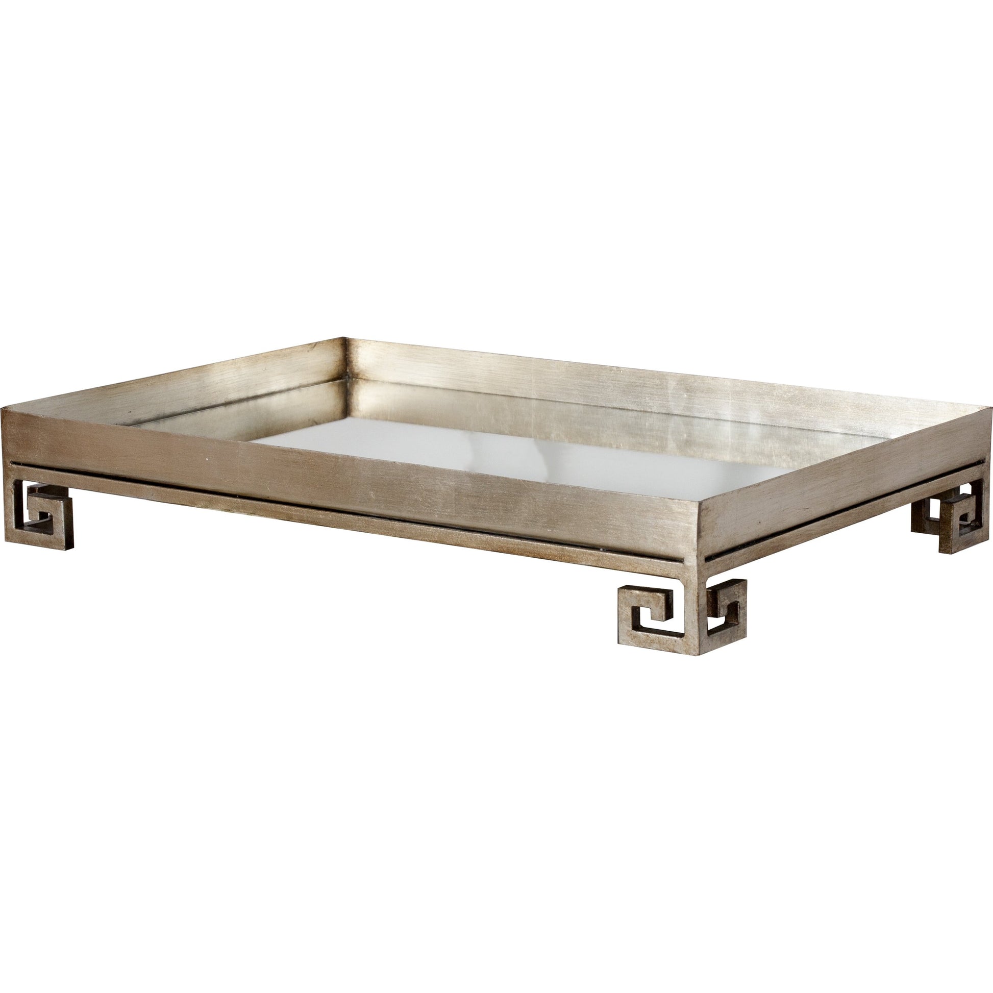 Julian Greek Key Base Tray by Worlds Away in gold leaf and gold leaf. Made from unique in a modern style.