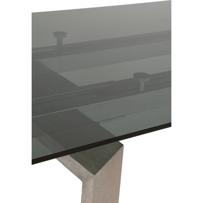 Jett Dining Table by Essentials For Living in natural gray, smoke gray. Made from solid ash, ash veneer, tempered glass in a modern style.