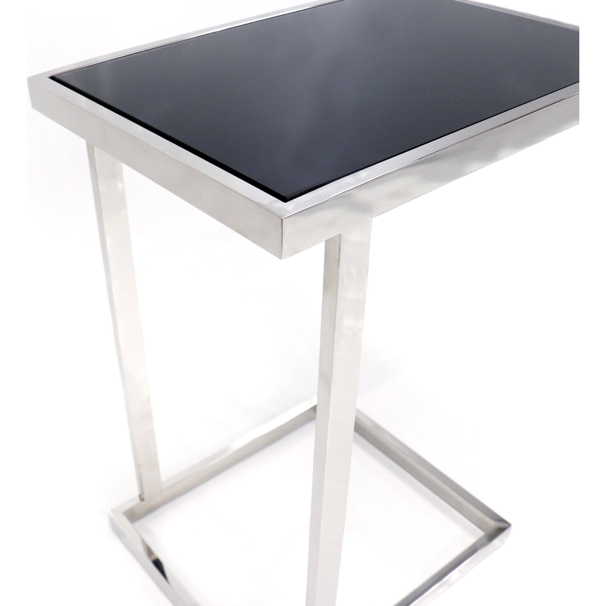 Luxe C Table by Pasargad Home in chrome and black. Made from glass, steel in a modern style.
