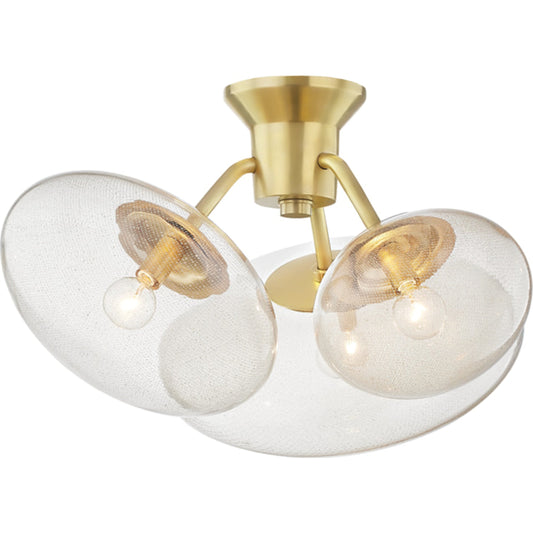 Opera Flush Mount by Hudson Valley in aged brass. Made from steel in a modern style.