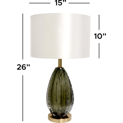 Felicia Table Lamp by Pasargad Home in gold and green. Made from glass, steel in a coastal style.