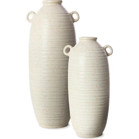 Kushan Vases- 32159 (Set of 2) by Surya in cream, white and glazed. Made from main: ceramic in a modern style.