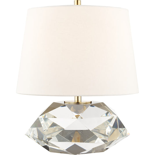 Henley 1 Light Table Lamp by Hudson Valley in aged brass. Made from crystal in a transitional style.