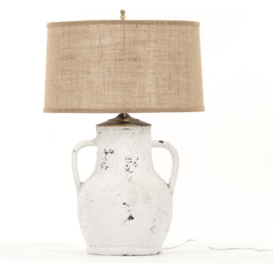 Scott Lamp by Zentique in burlap shade and ceramic. Made from ceramic in a cottage & farmhouse style.