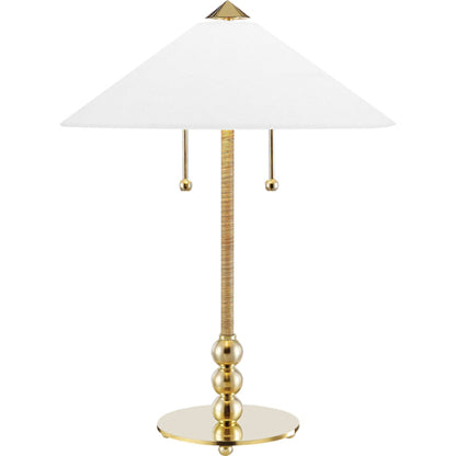Flare Table Lamp by Hudson Valley in aged brass. Made from brass in a transitional style.