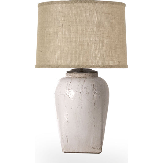 Pottery Table Lamp by Zentique in distressed white and ceramic. Made from ceramic in a modern style.