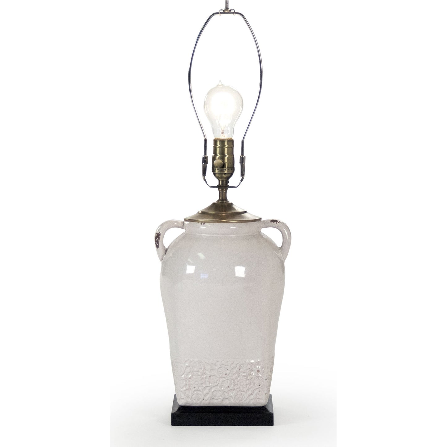 002 S-338286 | Additional Silo | Sampson Lamp by Zentique in distressed crackle white, burlap shade and ceramic. Made from ceramic in a cottage & farmhouse style.