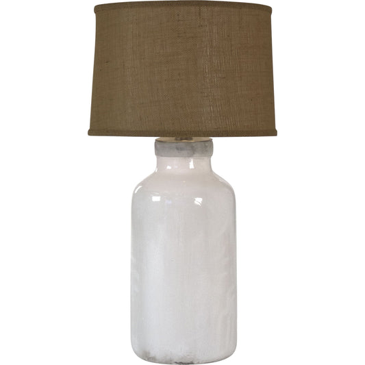 Samara Lamp by Zentique in distressed crackle white, burlap shade and ceramic. Made from ceramic in a cottage & farmhouse style.