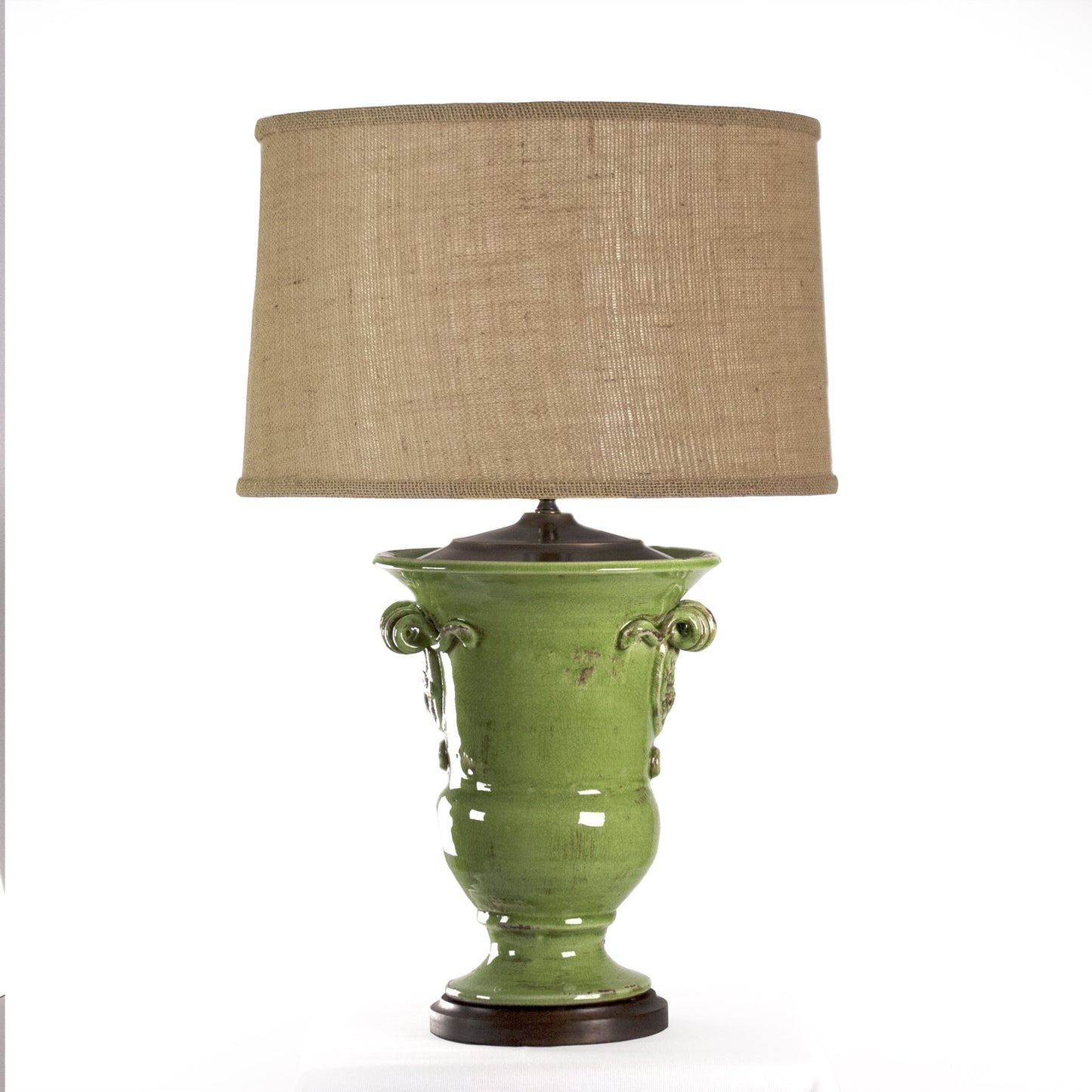 003 S-337298 | Additional Silo | Green Pottery Lamp by Zentique in distressed green, natural shade and ceramic. Made from ceramic in a cottage & farmhouse style.