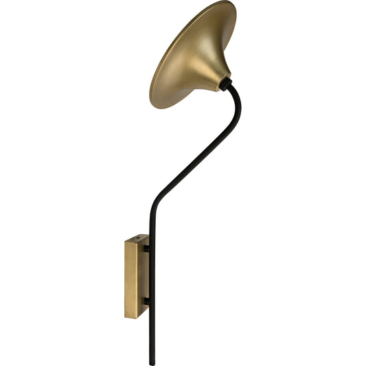 Messala Sconce by Noir in matte black and antique brass. Made from industrial steel in a modern style.