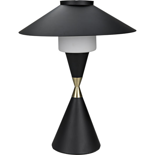 Lucia Table Lamp by Noir in black, brass detail. Made from metal in a modern style.