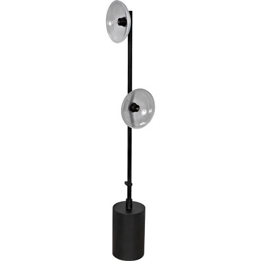 Natilus Floor Lamp by Noir in matte black. Made from industrial steel and handblown glass in a modern style.