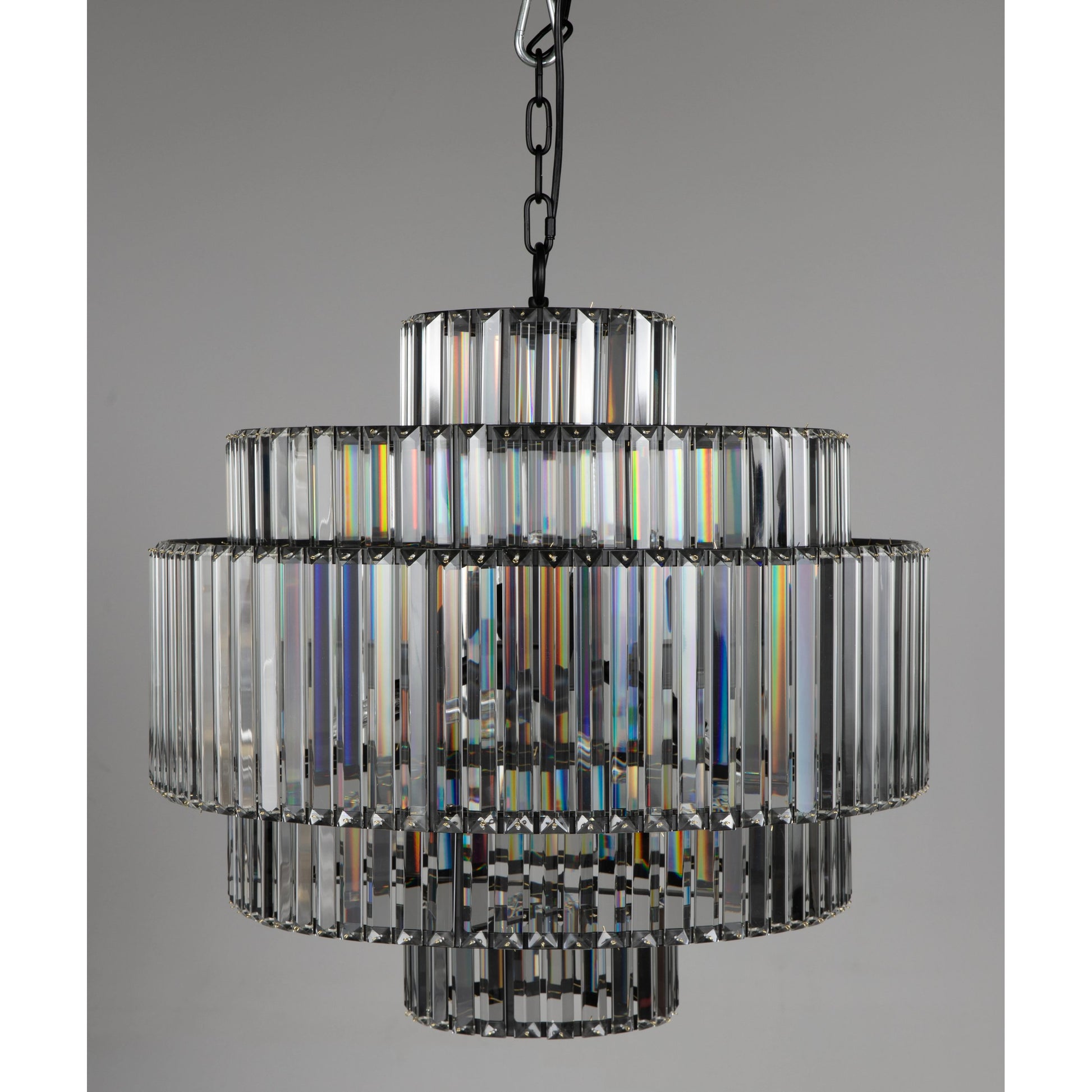 Axa Chandelier by Noir in matte black. Made from industrial steel and crystals in a unique style.