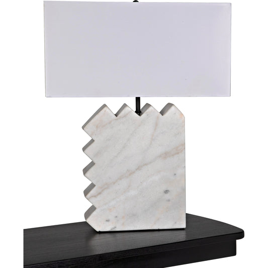 Gaheris Table Lamp by Noir in waxed white marble. Made from with silk shade in a modern style.