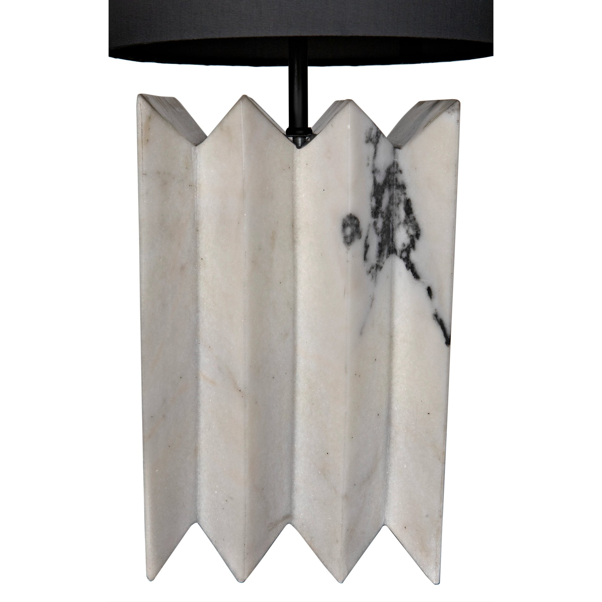 Jman Lamp by Noir in waxed white marble. Made from white marble with silk shade in a modern style.