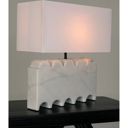 Darth Lamp by Noir in waxed. Made from white marble with silk shade in a modern style.