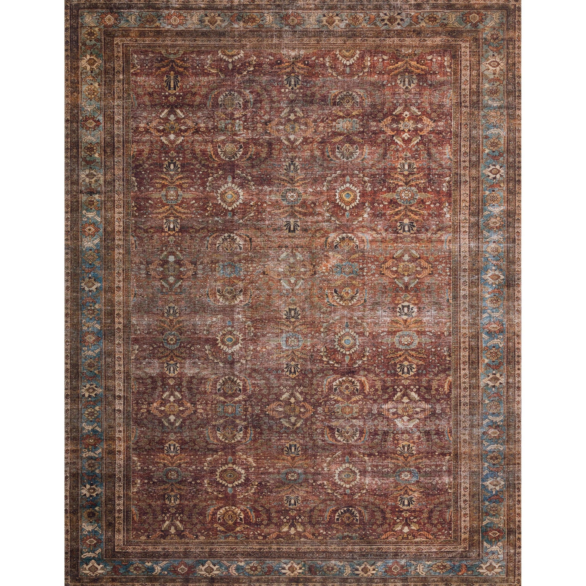 Layla LAY-01 Rug by Loloi in brick, blue. Made from 100% polyester in a traditional style.