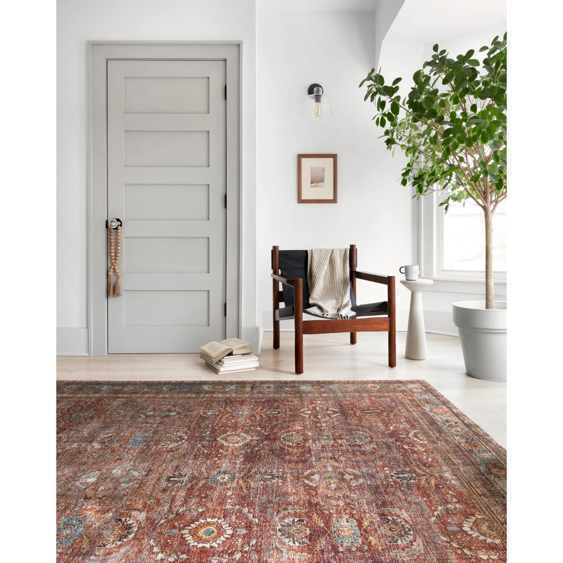 Layla LAY-01 Rug by Loloi in brick, blue. Made from 100% polyester in a traditional style.