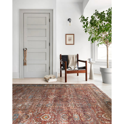 Layla LAY-01 Rug by Loloi in brick, blue. Made from 100% polyester in a traditional style.
