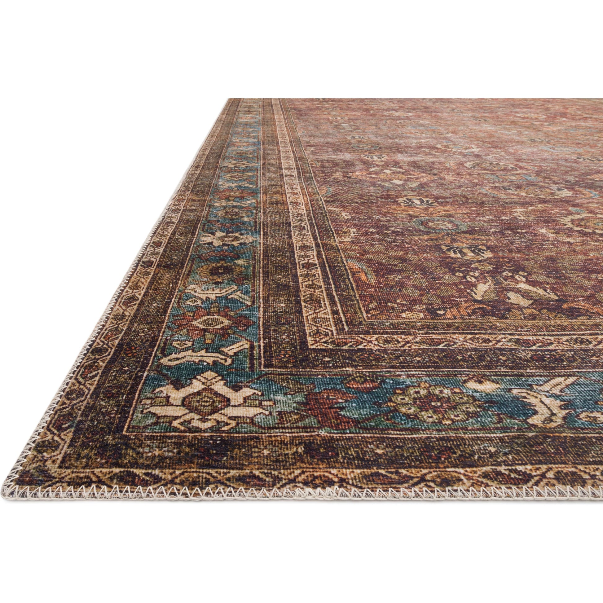 Layla LAY-01 Rug by Loloi in brick, blue. Made from 100% polyester in a traditional style.