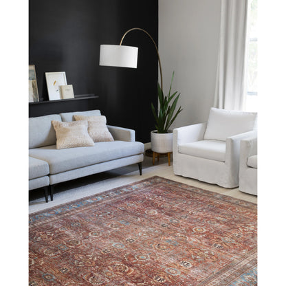 Layla LAY-01 Rug by Loloi in brick, blue. Made from 100% polyester in a traditional style.