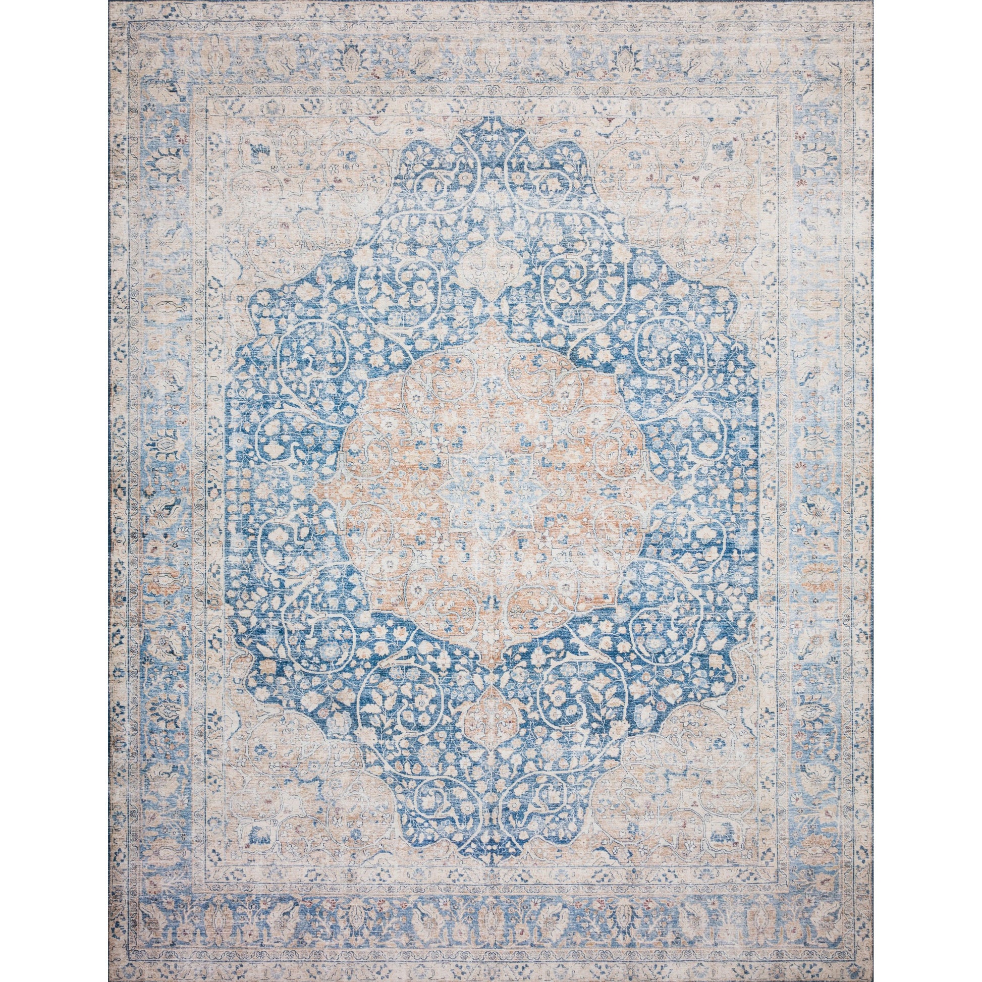 Layla LAY-07 Rug by Loloi in blue, tangerine. Made from 100% polyester in a cottage & farmhouse style.