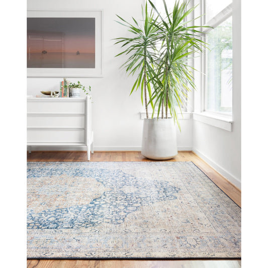 Layla LAY-07 Rug by Loloi II in blue, tangerine. Made from 100% polyester in a cottage & farmhouse style.