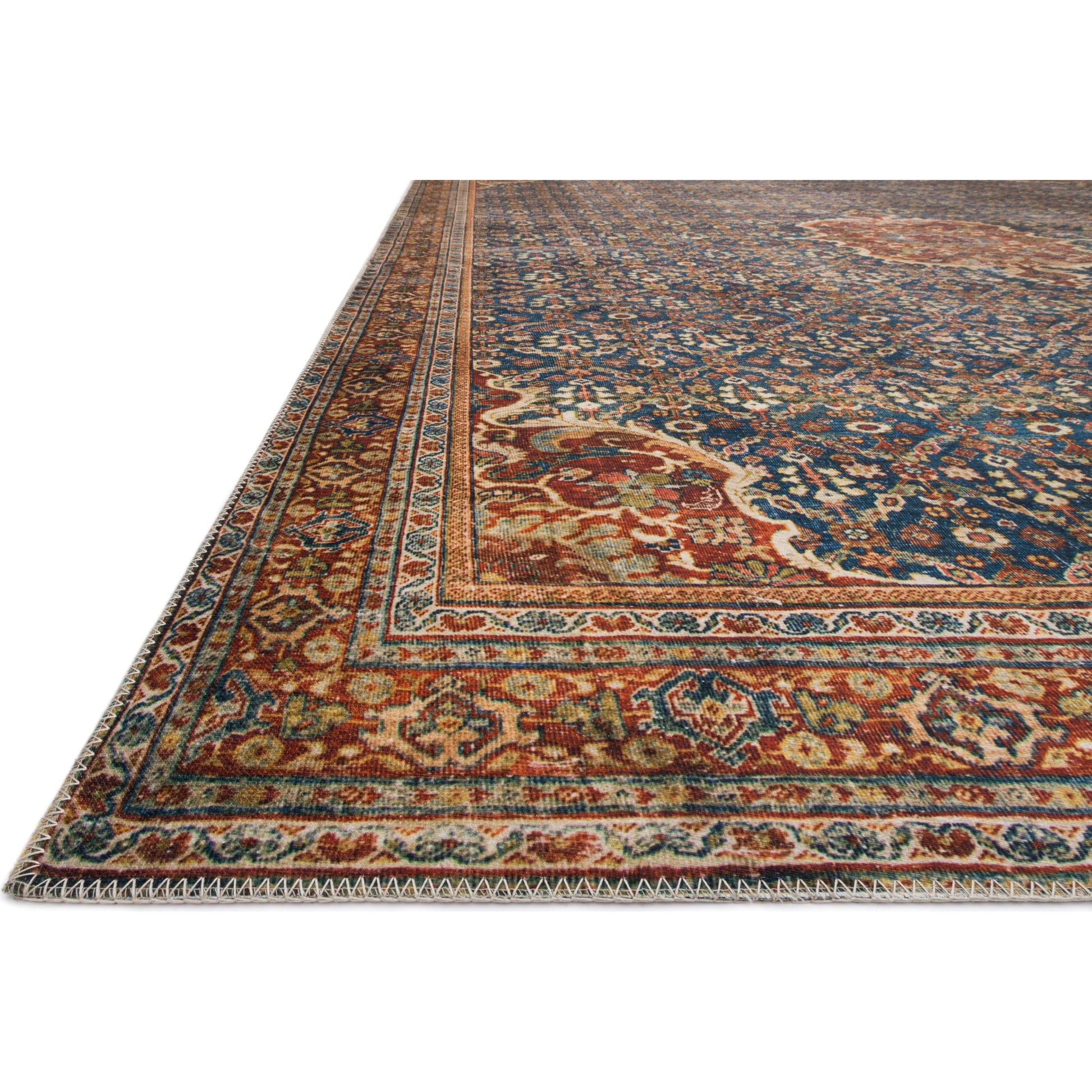 Layla LAY-09 Rug by Loloi in cobalt blue, spice. Made from 100% polyester in a traditional style.