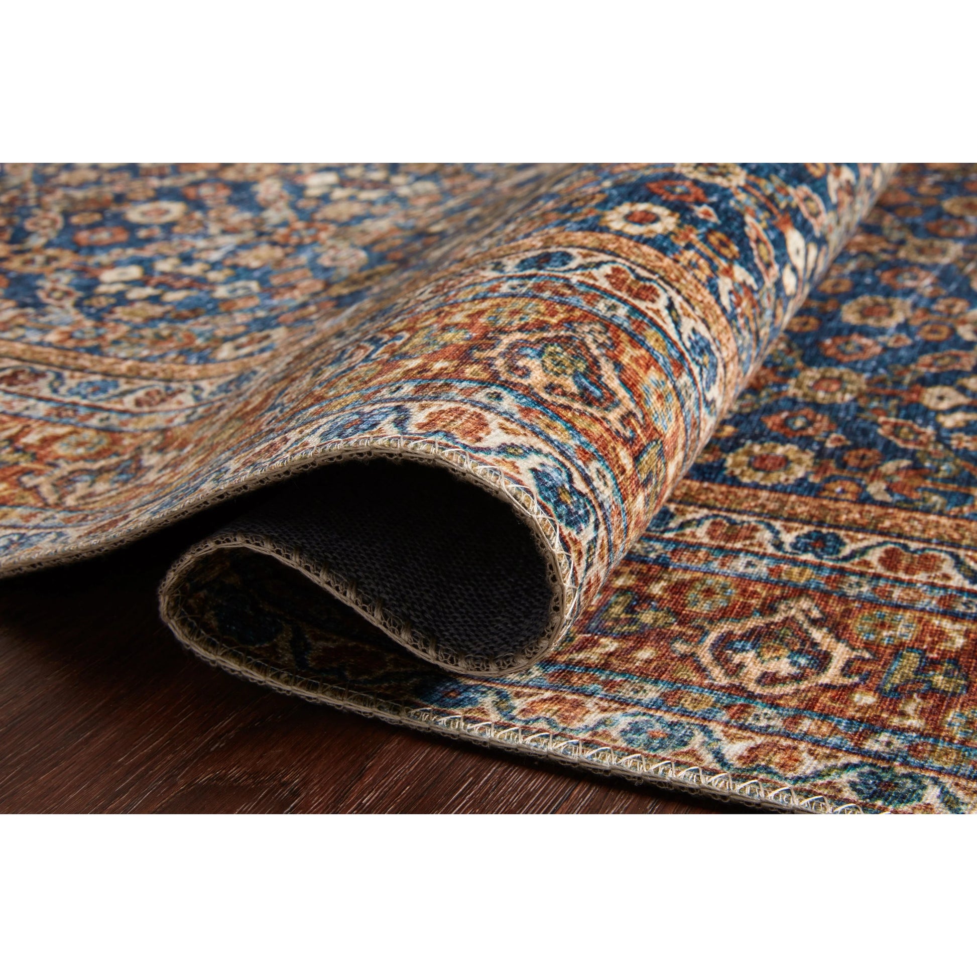 Layla LAY-09 Rug by Loloi in cobalt blue, spice. Made from 100% polyester in a traditional style.