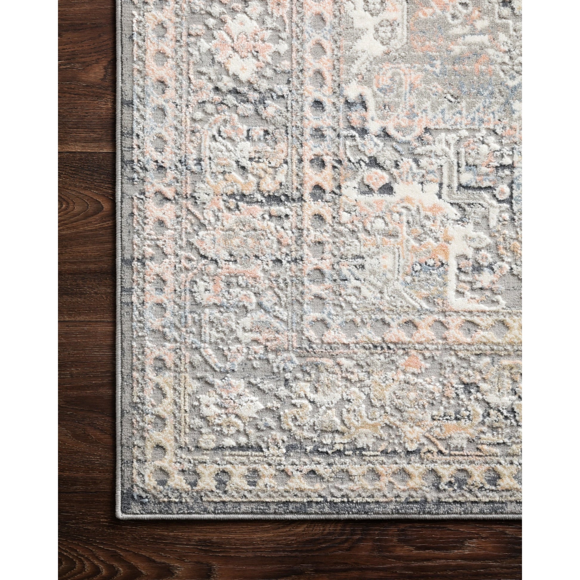 Lucia LUC-01 Rug by Loloi II in gray, sunset. Made from polypropylene, polyester in a traditional style.