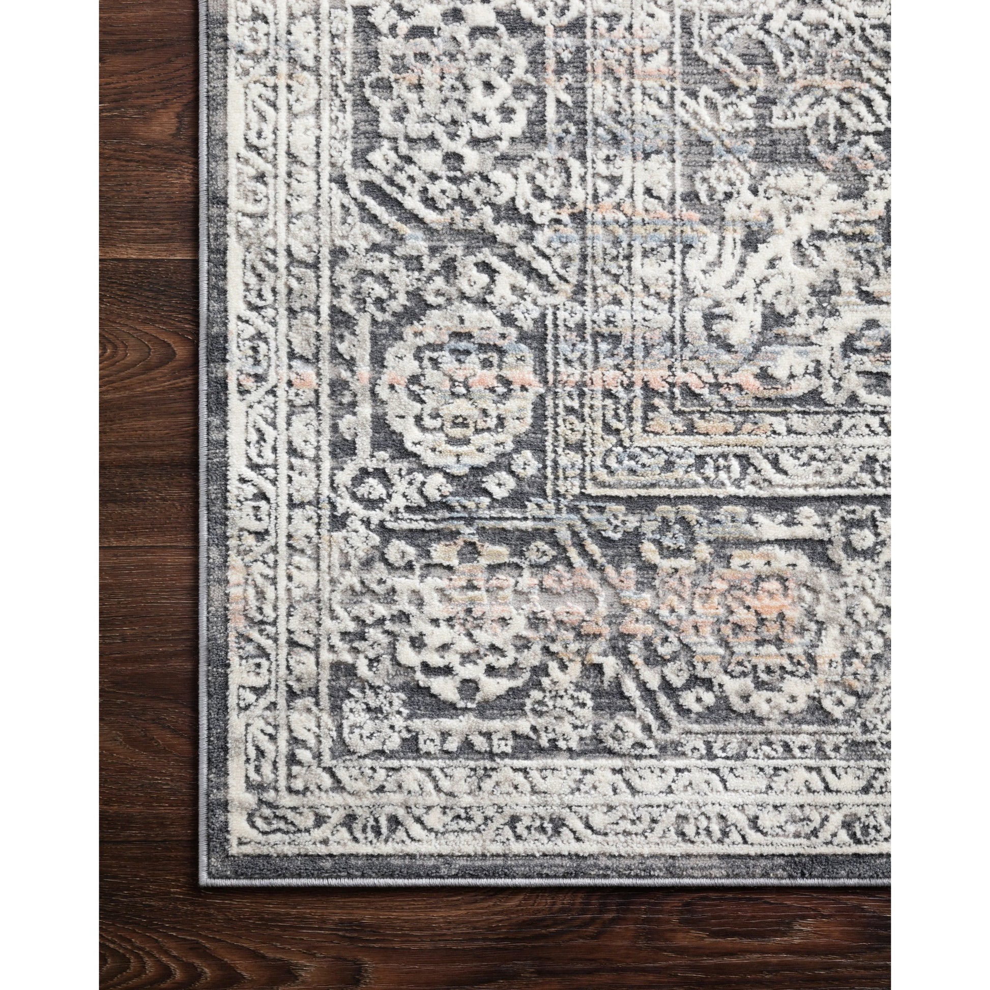 Lucia LUC-03 Rug by Loloi II in steel, ivory. Made from polypropylene, polyester in a traditional style.