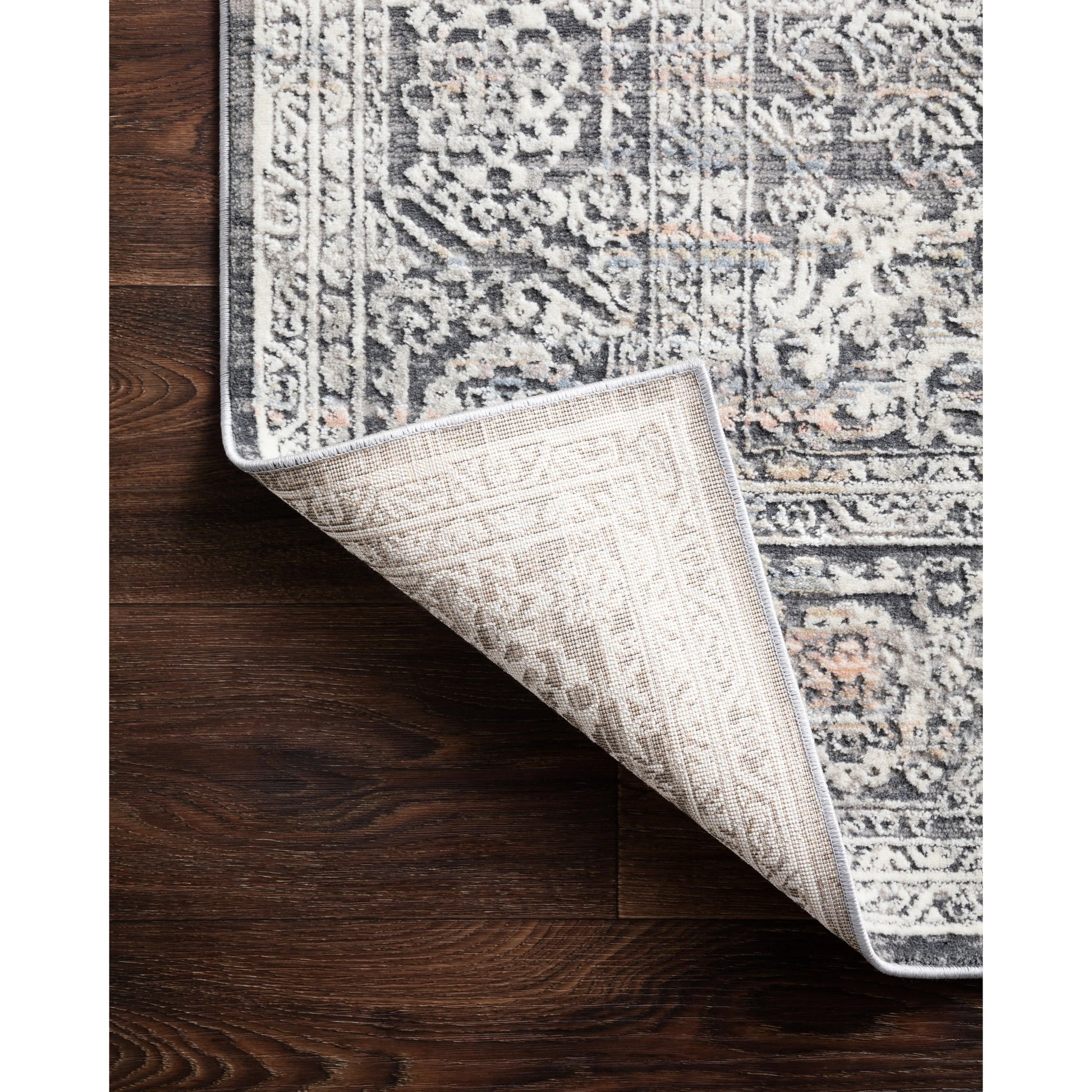 Lucia LUC-03 Rug by Loloi II in steel, ivory. Made from polypropylene, polyester in a traditional style.