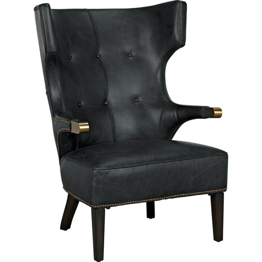 Heracles Chair by Noir in black leather, antique brass, dark walnut. Made from leather, wood, brass in a modern style.