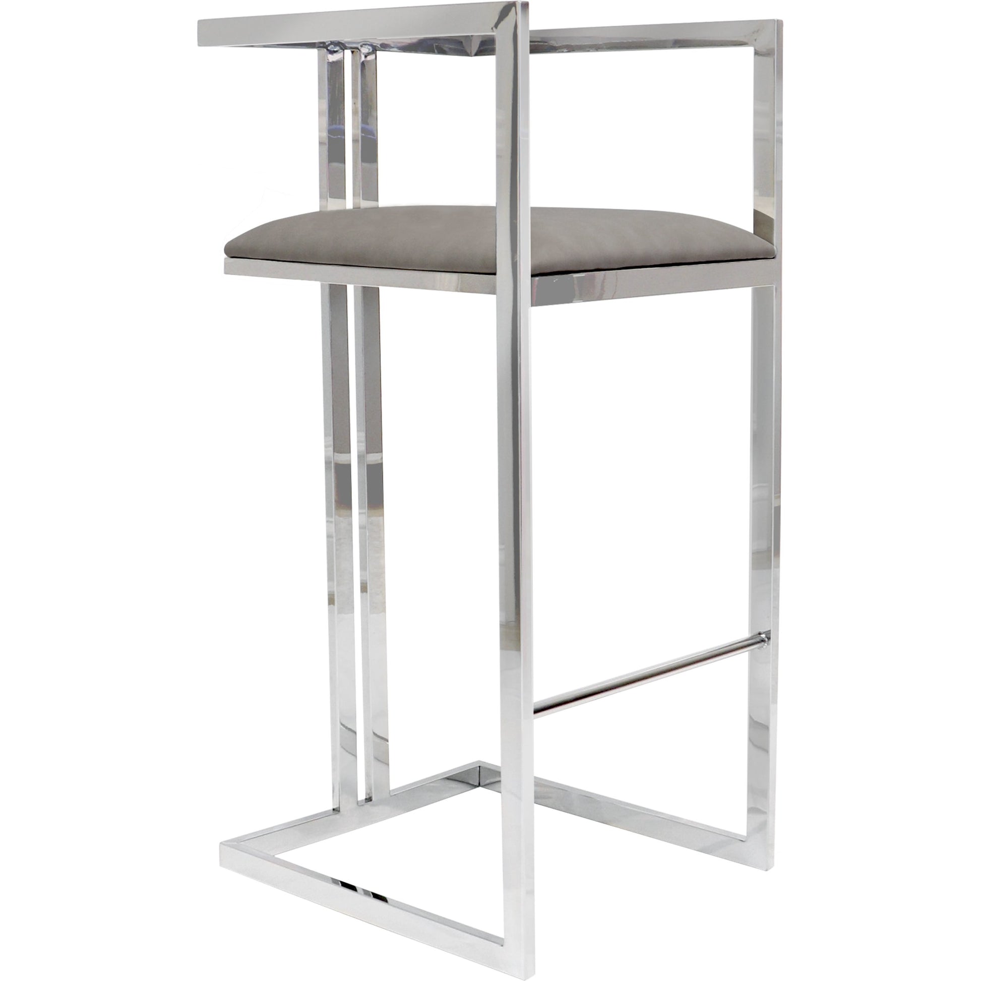 Luxe Bar Stool by Pasargad Home in chrome. Made from faux leather in a modern style.
