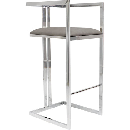 Luxe Bar Stool by Pasargad Home in chrome. Made from faux leather in a modern style.